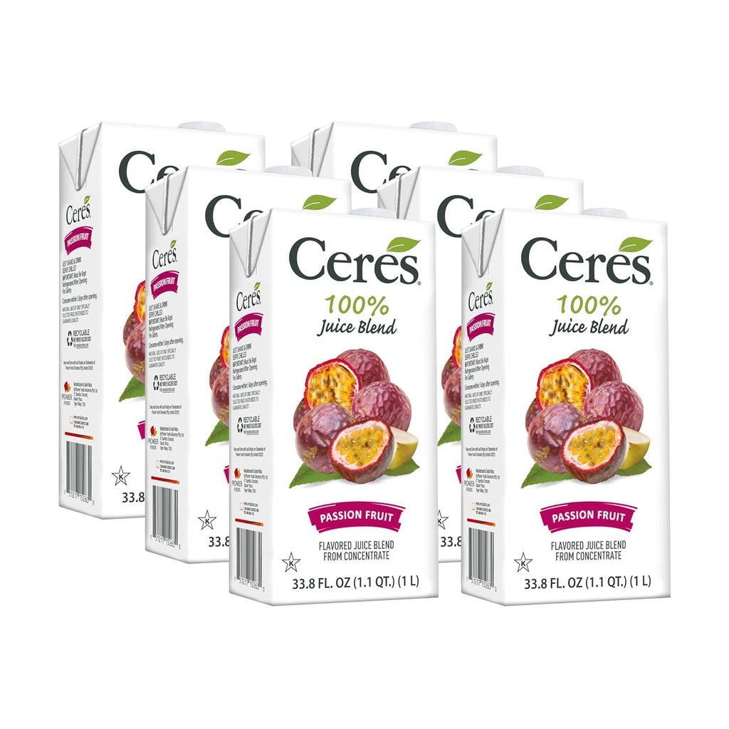 Ceres 100% All Natural Pure Fruit Juice Blend - Delicious Passion Fruit Edition - No Added Sugar or Preservatives - 33.8 FL OZ (Pack of 6)