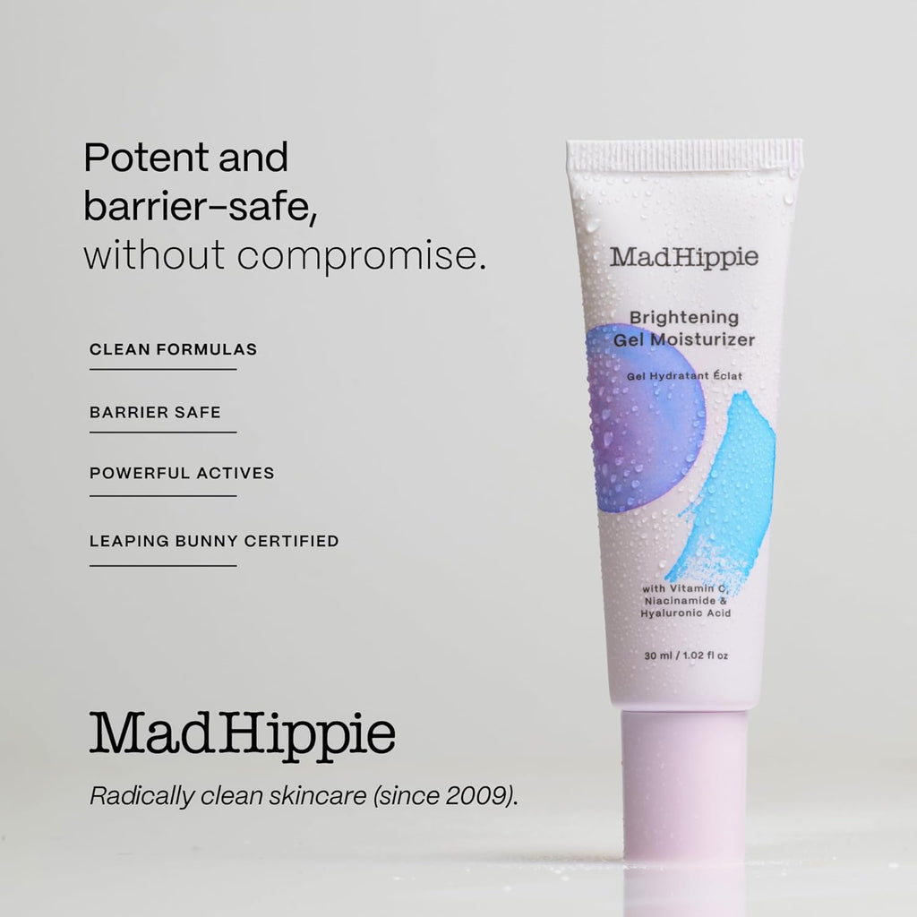 Mad Hippie Facial Moisturizer, Brightening Gel with Vitamin C, Niacinamide & Hyaluronic Acid – Oil-Free Moisturizer for Oily Skin, 1.02 Fl Oz