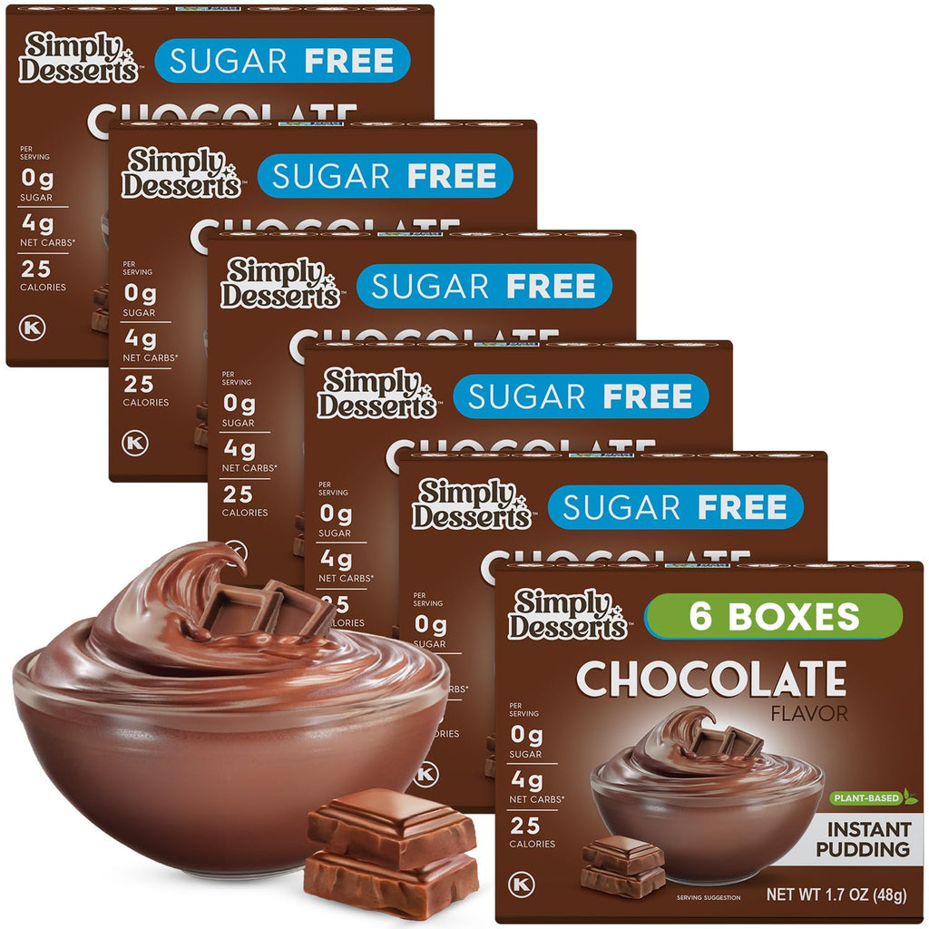 Simply Desserts Chocolate Instant Pudding, Sugar-Free, 6-Pack – Healthy Dessert, Keto Snacks, Vegan & Diabetic-Friendly, Kosher, 1.7 Oz Ea
