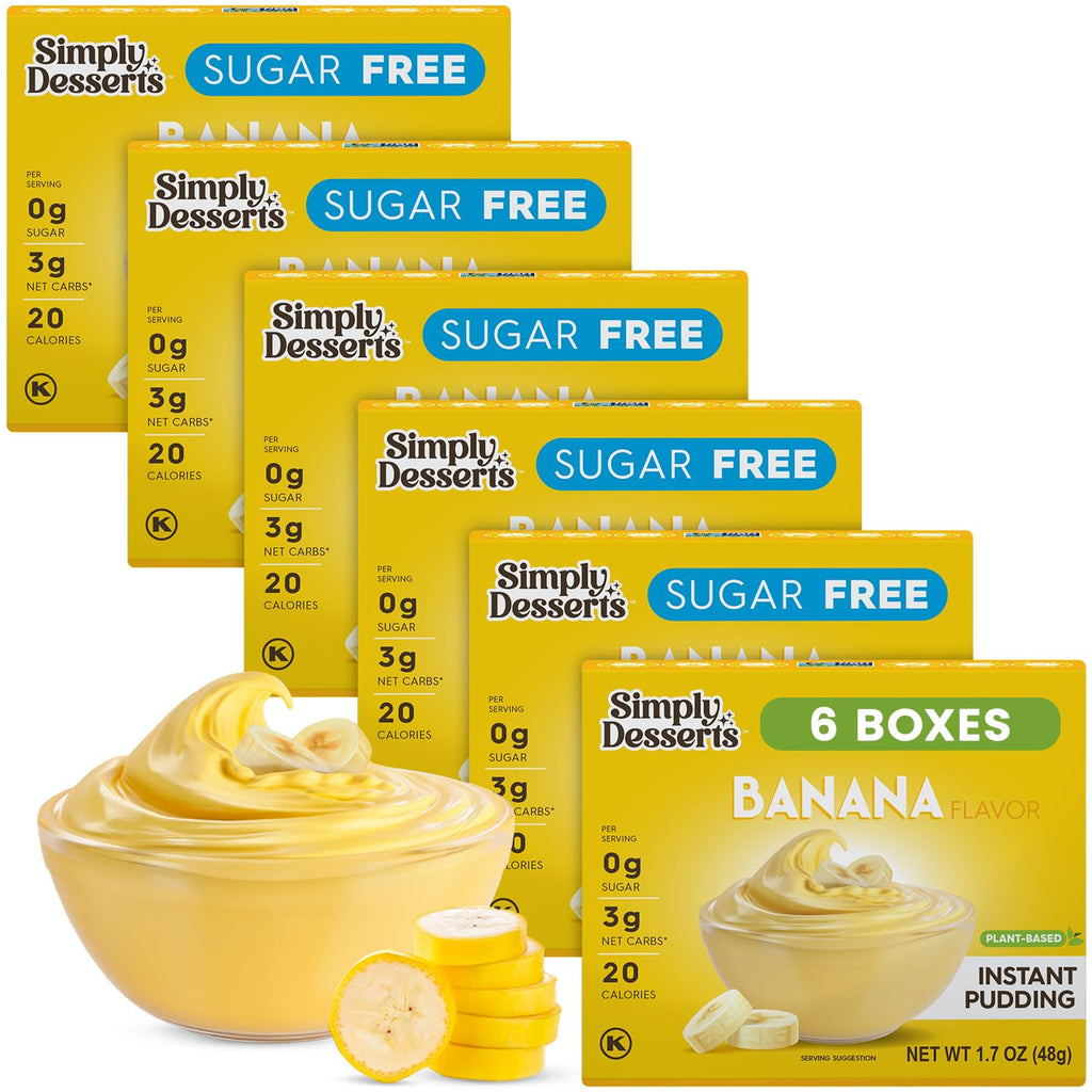 Simply Desserts Banana Instant Pudding, Sugar-Free, 6-Pack – Healthy Dessert, Keto Snacks, Vegan & Diabetic-Friendly, Kosher, 1.7 Oz Ea