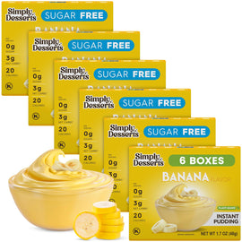 Simply Desserts Banana Instant Pudding, Sugar-Free, 6-Pack – Healthy Dessert, Keto Snacks, Vegan & Diabetic-Friendly, Kosher, 1.7 Oz Ea