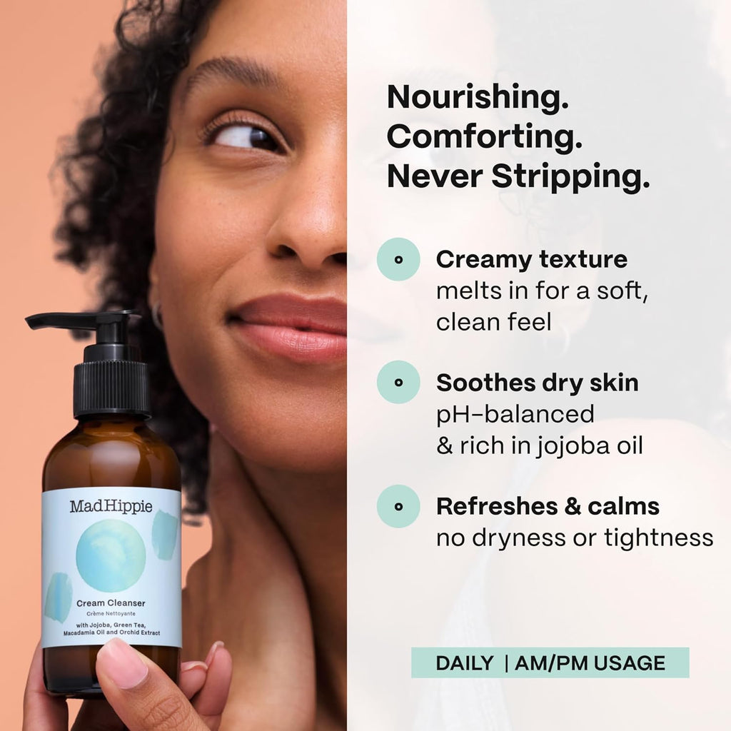 Mad Hippie Face Cream & Cream Cleanser Skin Care Set - Face Lotion for Women/Men with Niacinamide, Matrixyl Peptide Complex + Hydrating Facial Cleanser with Organic Jojoba Oil (2 Piece Set)