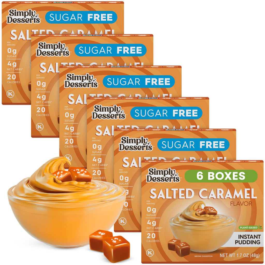 Simply Desserts Salted Caramel Instant Pudding, Sugar-Free, 6-Pack – Healthy Dessert, Keto Snacks, Vegan & Diabetic-Friendly, Kosher, 1.7 Oz Ea