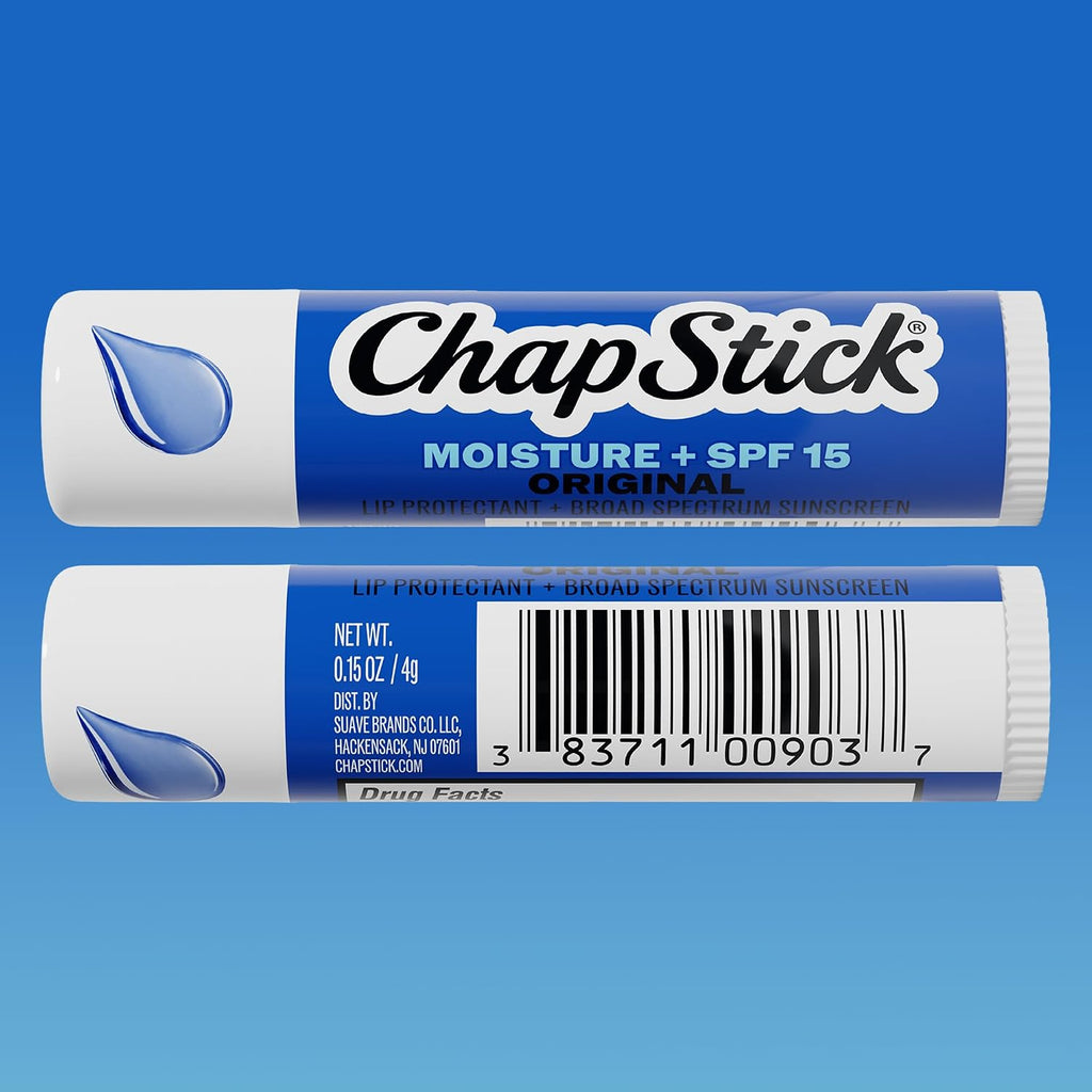 ChapStick Moisture + SPF 15 Bulk Lip Balm Sunscreen 12-Pack, 0.15 Oz Ea