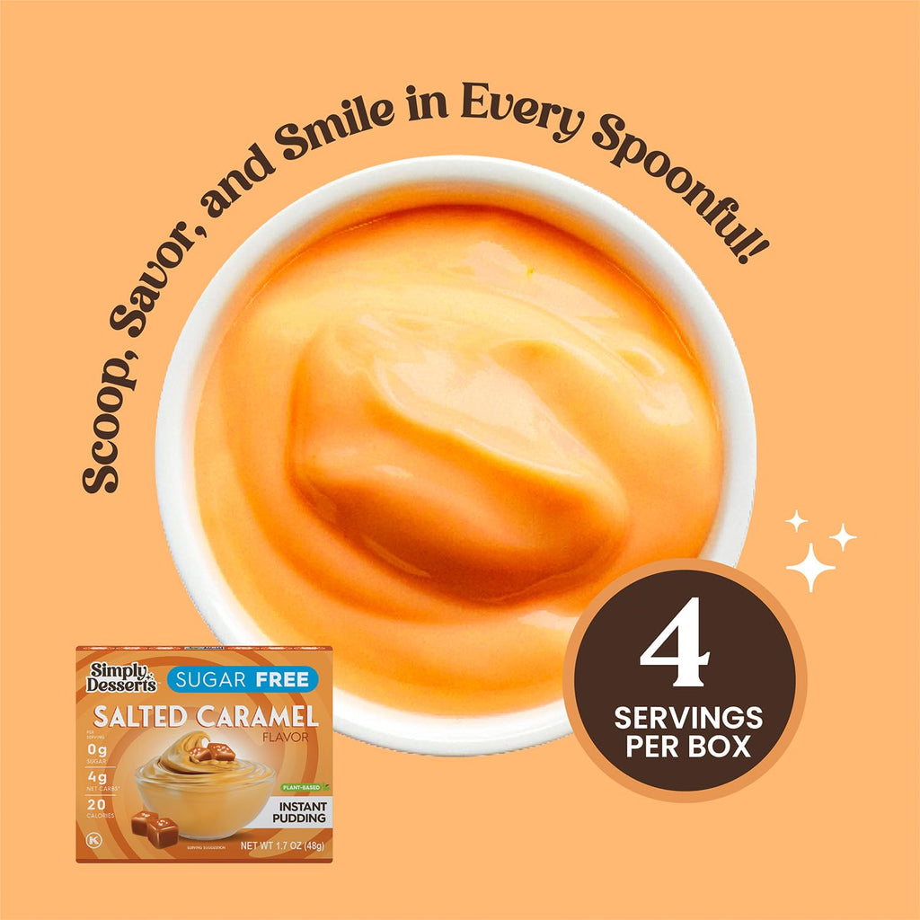 Simply Desserts Salted Caramel Instant Pudding, Sugar-Free, 6-Pack – Healthy Dessert, Keto Snacks, Vegan & Diabetic-Friendly, Kosher, 1.7 Oz Ea