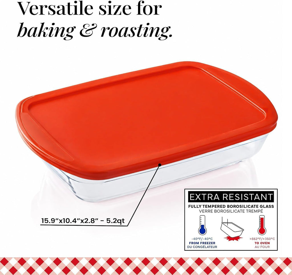 Ôcuisine Borosilicate Casserole Dish with Lid, XL (5.2 Quart)