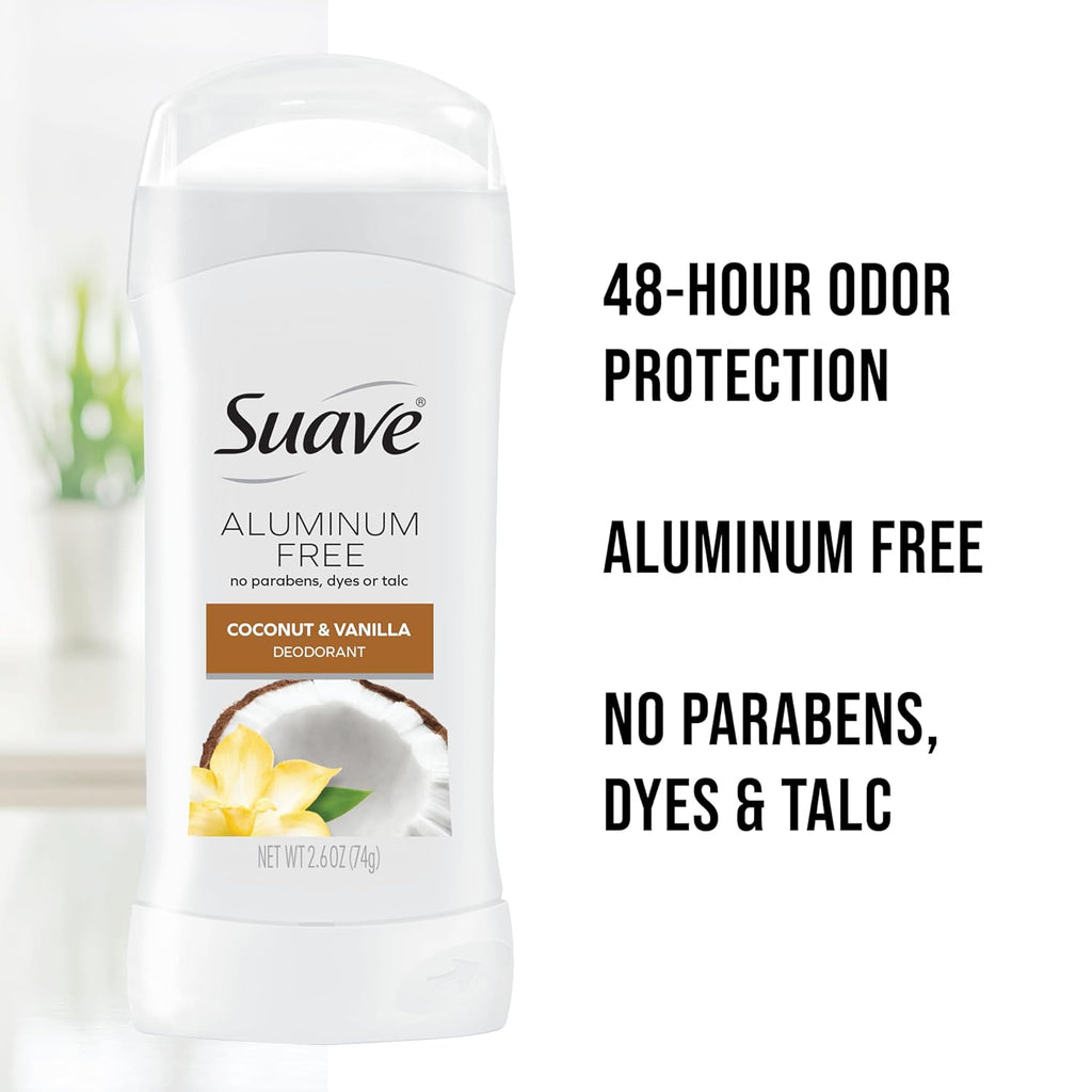 Suave Aluminum-Free Deodorant for Women, Coconut & Vanilla, 2.6 Oz