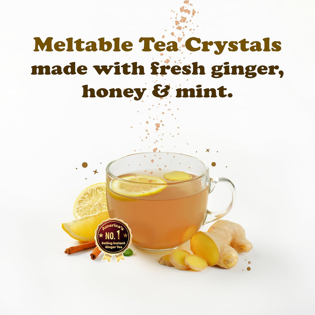 Pocas Honey Ginger Tea—Instant Powder Packets with Mint & Ginger Honey Crystals Tea, Non-GMO/Gluten Free/Caffeine Free Tea, 20 Count (Pack of 2)