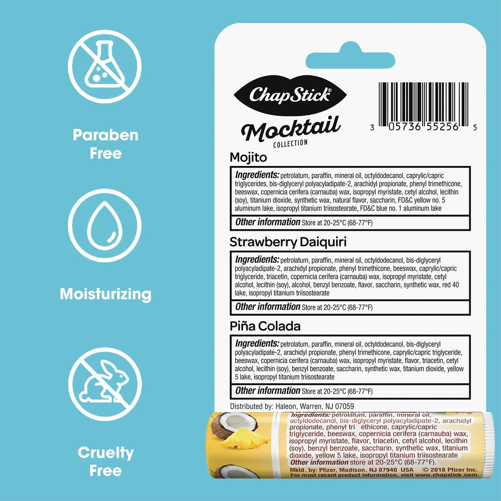ChapStick Lip Care Bundle – Mocktail Collection + Aloha Coconut Lip Balm, 0.15 Oz Ea (5 Piece Set)