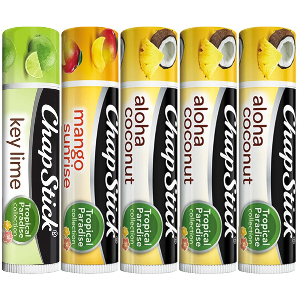 ChapStick Lip Care Bundle – Tropical Paradise Collection with Mango Sunrise, Key Lime, and Aloha Coconut Lip Balm, 0.15 Oz Ea (5 Piece Set)