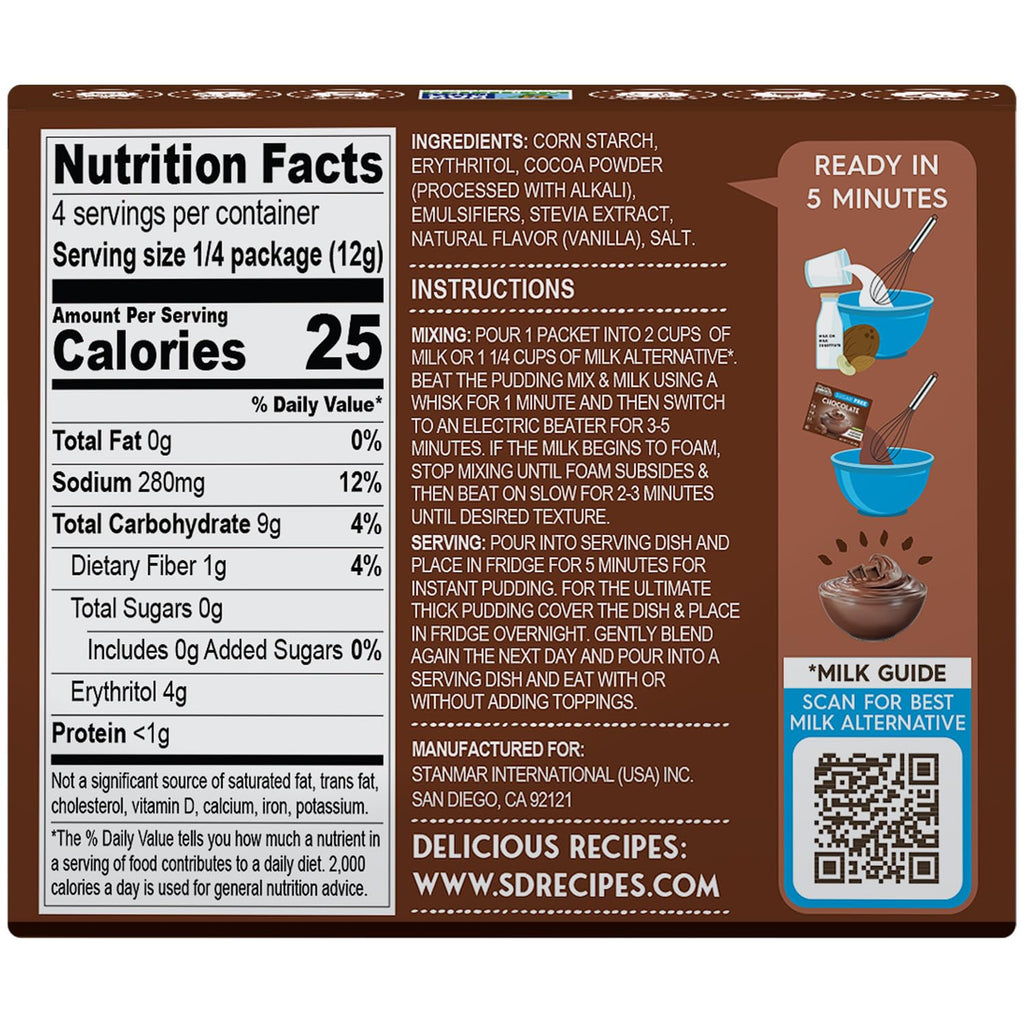 Simply Desserts Chocolate Instant Pudding, Sugar-Free, 6-Pack – Healthy Dessert, Keto Snacks, Vegan & Diabetic-Friendly, Kosher, 1.7 Oz Ea