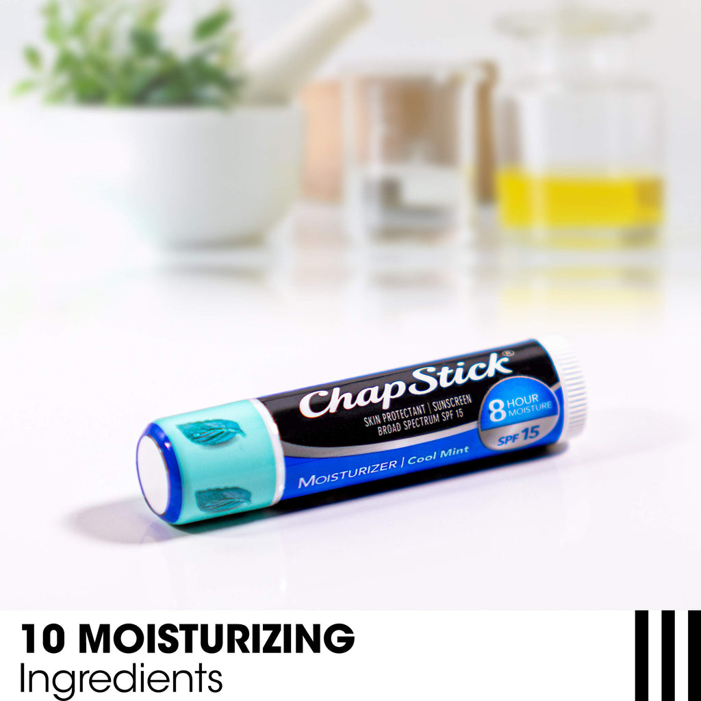 ChapStick Moisturizer (Cool Mint Flavor, 0.15 Ounce, 3 Sticks) Lip Balm Tube, Skin Protectant, Lip Care, SPF 15