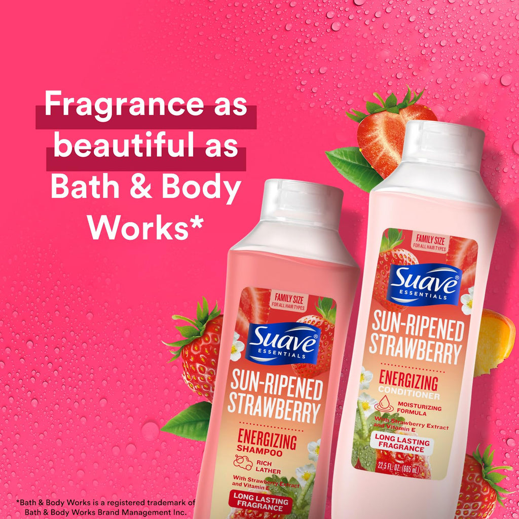 Suave Shampoo & Conditioner Set, Sun-Ripened Strawberry – Everyday Energizing Formulas with Fruit Extract & Vitamin E, 22.5 Oz Ea (2 Piece Set)