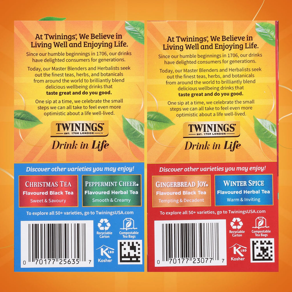 Twinings Holiday Sweet & Spicy Tea Variety 2-Pack – Caffeinated Christmas Tea and Caffeine-Free Winter Spice Herbal, Christmas Gift, 20 Tea Bags Ea