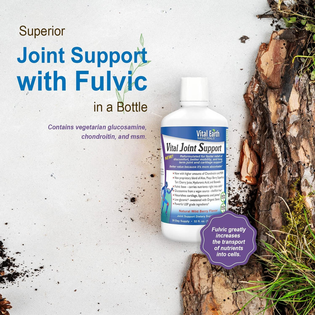 Vital Earth Liquid Joint Support – Glucosamine, Chondroitin, MSM, Hyaluronic Acid, Boswellia & Fulvic Acid (70+ Trace Minerals), 32 Oz + 1 Oz Cup