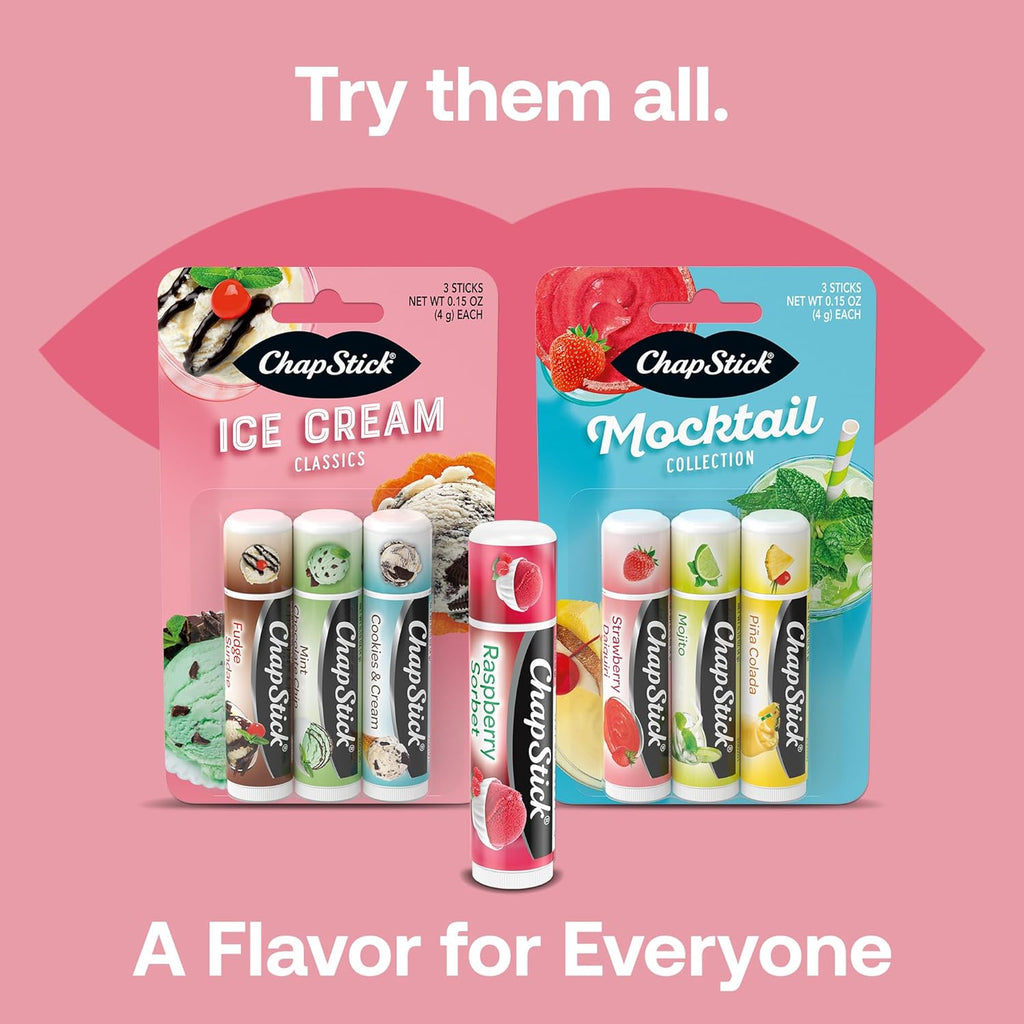ChapStick Lip Moisturizer, Raspberry Sorbet, 12-Pack – Bulk Lip Balm, Luscious & Sweet, 0.15 Oz Ea