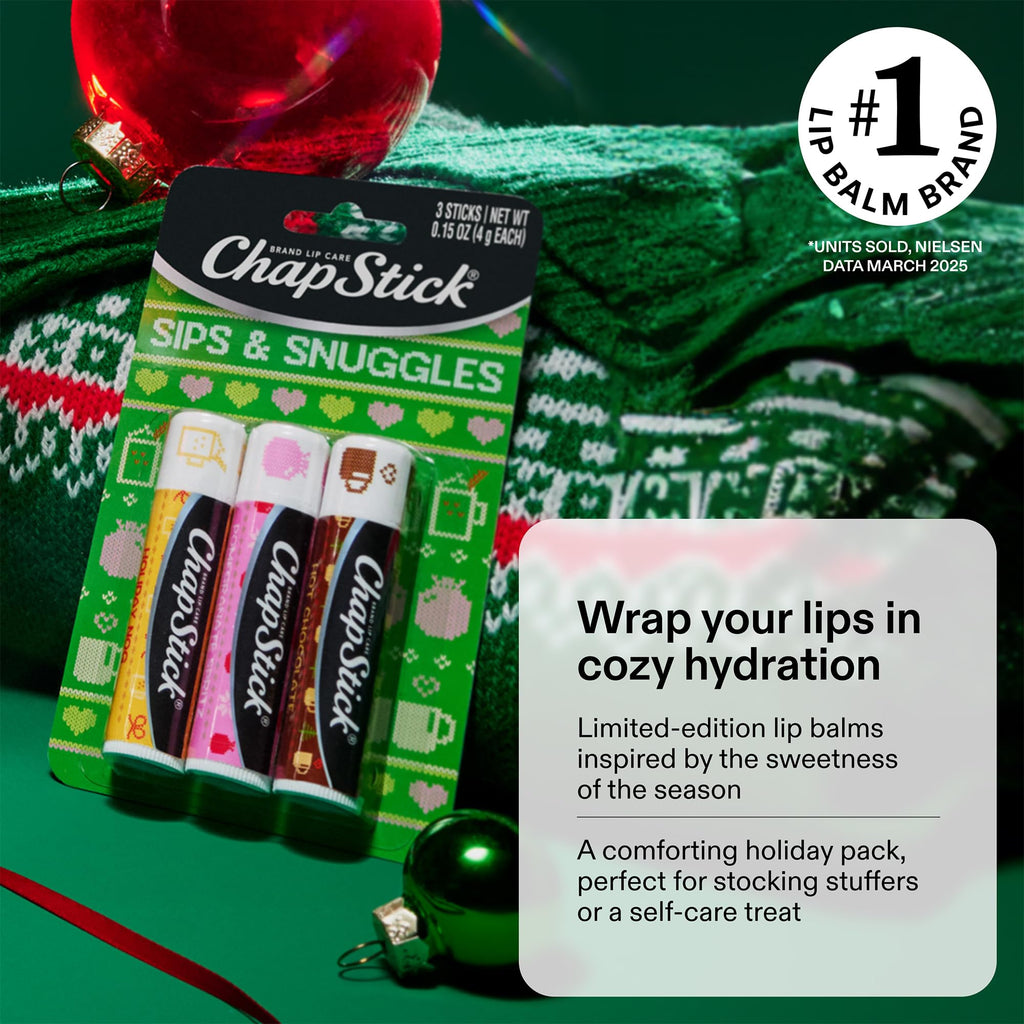 ChapStick Lip Balm, Holiday Variety Packs (9 Sticks) – Candy Cane, Sips & Snuggles, Toasty Treats Flavored Lip Moisturizers, Stocking Stuffers, 0.15 Oz Ea