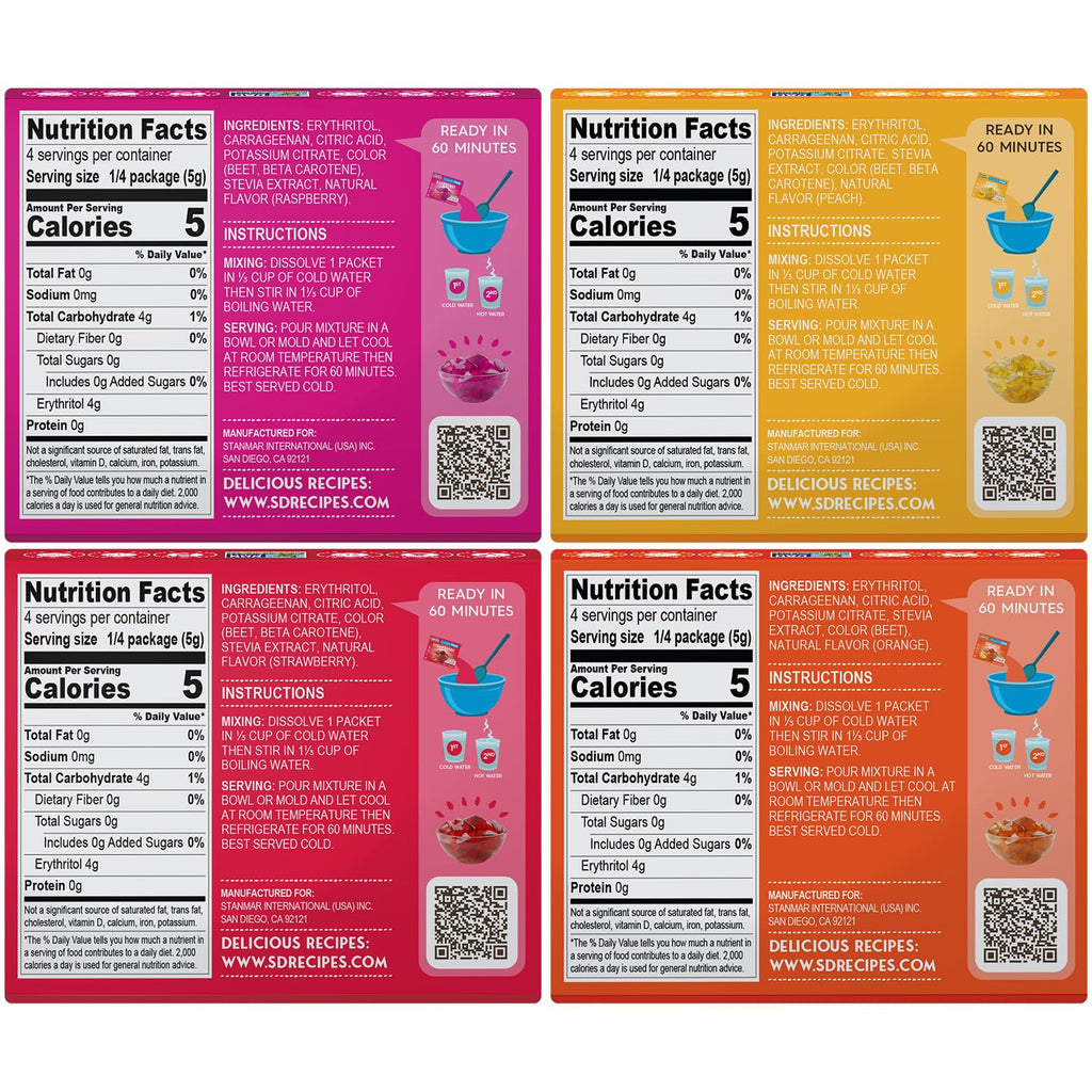 Simply Desserts Sugar-Free Jel Variety 12-Pack (Raspberry, Peach, Orange,Strawberry)-Vegan Dessert, Keto Snacks, Diabetic Friendly & Kosher, 1.7 Oz Ea
