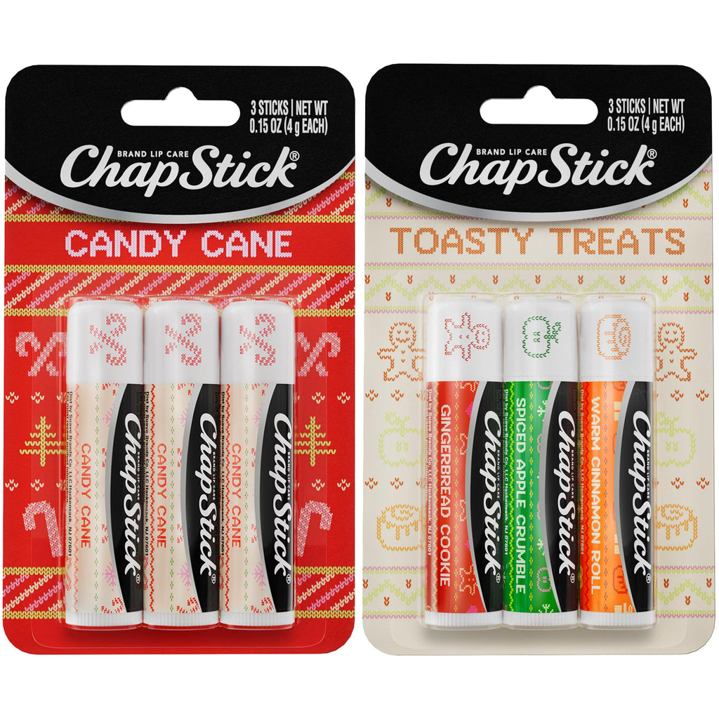 ChapStick Lip Balm, Holiday Variety Packs (6 Sticks) – Candy Cane, Toasty Treats Flavored Lip Moisturizers, Stocking Stuffers, 0.15 Oz Ea