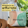 Mad Hippie Vitamin C Serum, Daily Protective SPF Serum + 3 Assorted Pillow Packs – “Springtime Essentials” Wrapped in Watercolor Dots Canvas Tote Bag