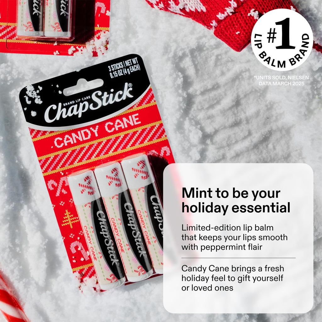 ChapStick Lip Balm, Holiday Variety Packs (6 Sticks) – Candy Cane, Sips & Snuggles Flavored Lip Moisturizers, Stocking Stuffers, Gifts, 0.15 Oz Ea