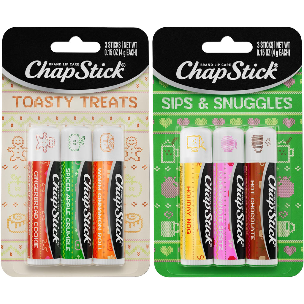 ChapStick Lip Balm, Holiday Variety Packs (6 Sticks) – Sips & Snuggles + Toasty Treats Flavored Lip Moisturizers, Stocking Stuffers, Gifts, 0.15 Oz Ea