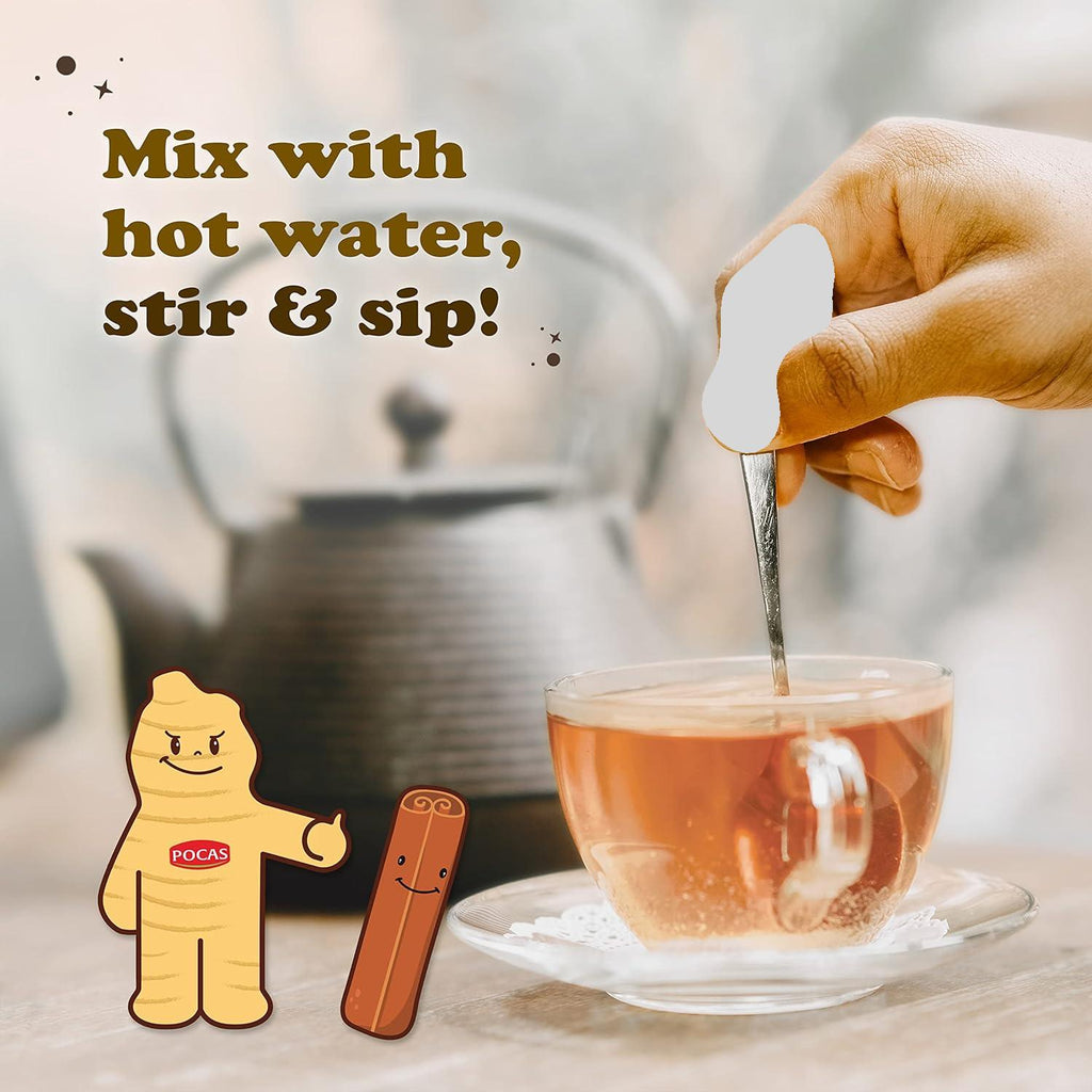 Pocas Honey Ginger Tea—Instant Powder Packets with Cinnamon & Ginger Honey Crystals Tea, Non-GMO/Gluten-Free/Caffeine-Free Tea, 20 Count (Pack of 2)