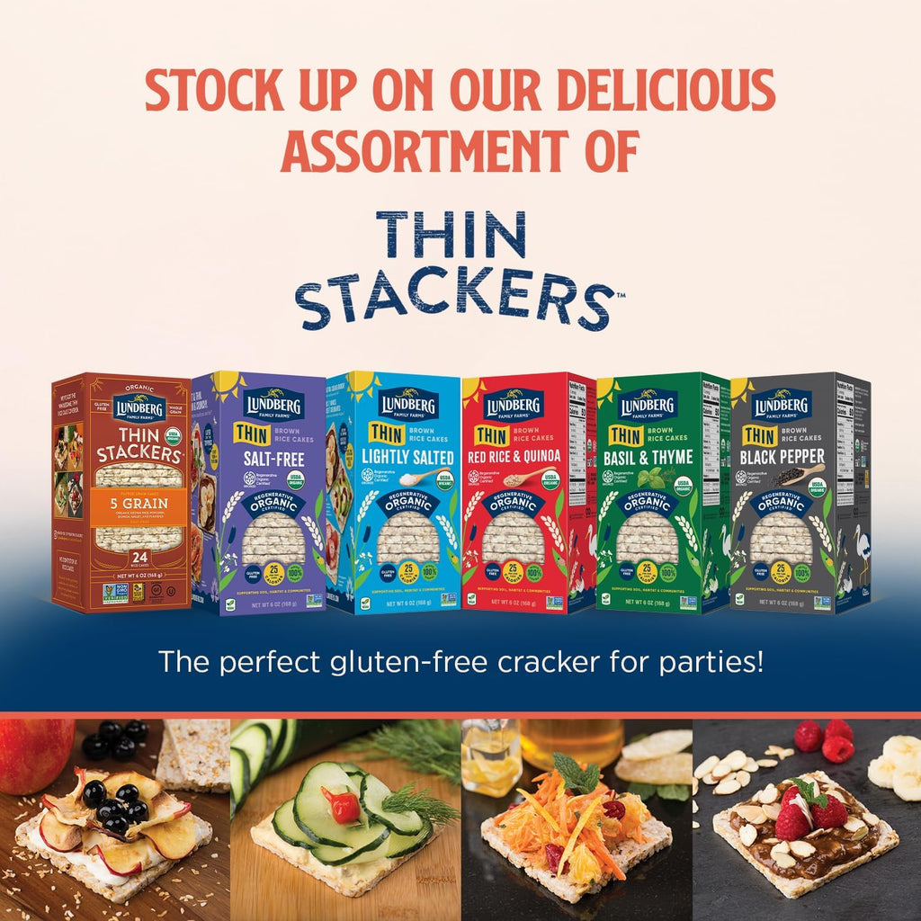Lundberg Thin Brown Rice Cakes Variety 3-Pack – Regenerative Organic Lightly Salted, Salt-Free, and Red Rice & Quinoa (Salt-Free), 6 Oz Ea