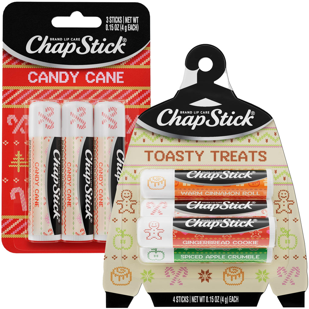ChapStick Lip Balm, Holiday Variety Packs (7 Sticks) – Candy Cane, Toasty Treats Flavored Lip Moisturizers, Stocking Stuffers, Gifts, Christmas Ornament, 0.15 Oz Ea