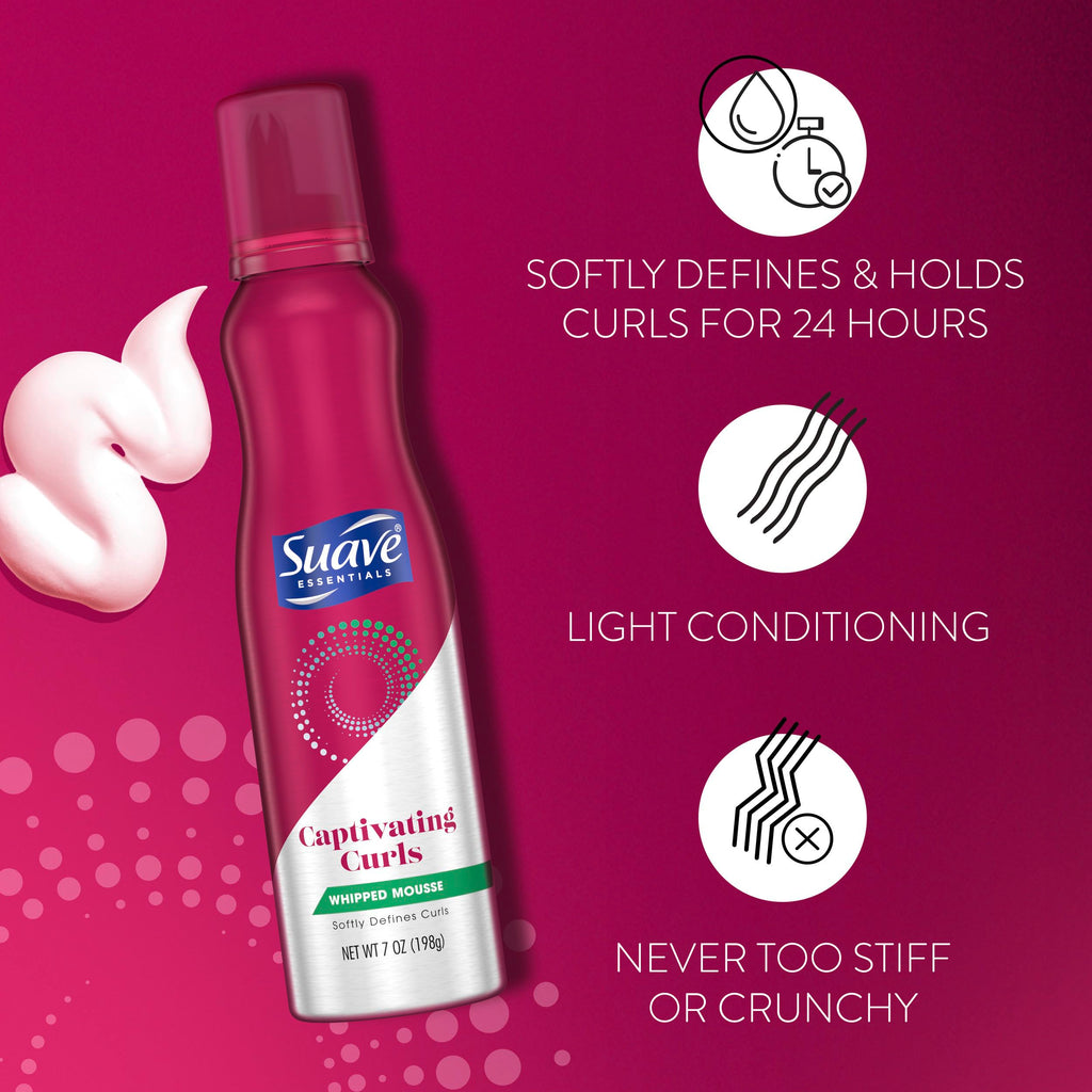 Suave Mousse, Captivating Curls – Whipped Hair Mousse for Curly Hair, Wavy Styles, Anti-Frizz Hair Styling Products for Flexible, Crunch-Free Curls, 7 oz (Pack of 2)