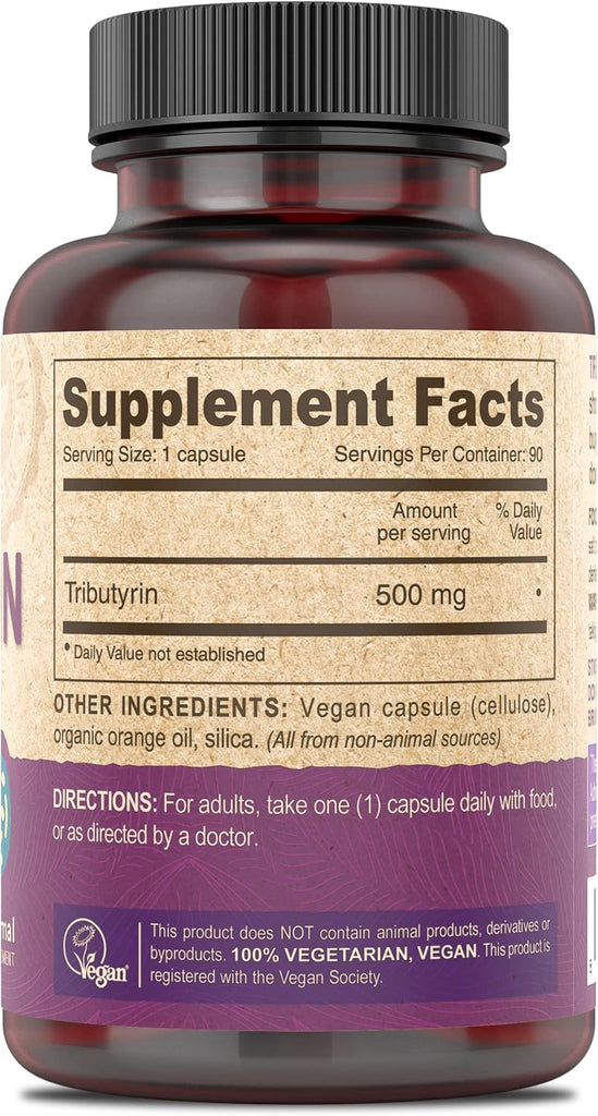 DEVA Vegan Tributyrin Supplement - Butyrate Precursor, Gut Barrier Support, 500 MG Vegan Capsules, Leaky Gut Support, 90 Count (Pack of 2)