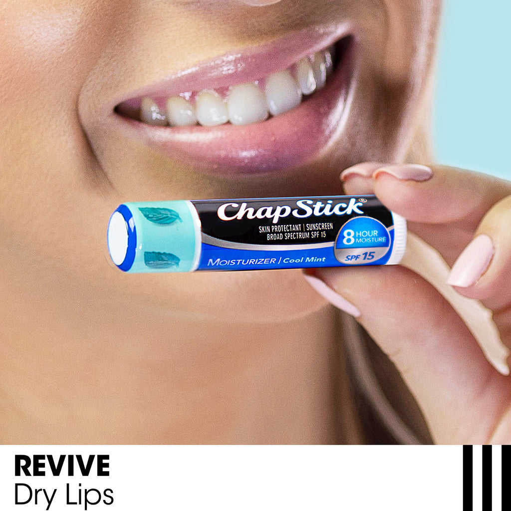 ChapStick Moisturizer (Cool Mint Flavor, 0.15 Ounce, 3 Sticks) Lip Balm Tube, Skin Protectant, Lip Care, SPF 15