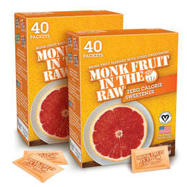 MONK FRUIT IN THE RAW Zero-Calorie Sugar Substitute Packets - Natural Monk Fruit Sweetener Powder, 40 Packets Ea (Pack of 2)