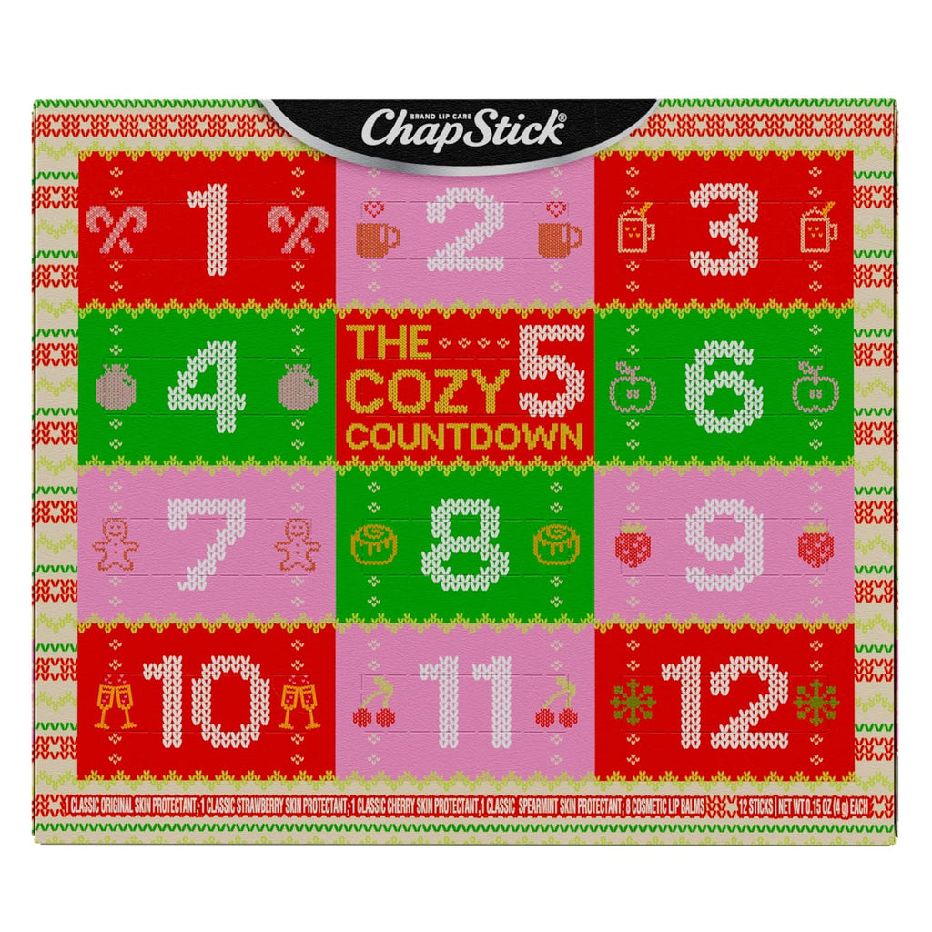ChapStick Cozy Countdown Holiday Lip Balms 12-Pack, Advent Calendar