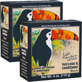 Light Mountain Henna Hair Color & Conditioner, Black, Organic Henna Leaf Powder, Chemical-Free, Semi-Permanent Hair Dye, 4 oz (Pack of 2)