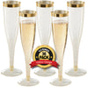 Plastic Champagne Flutes Disposable - Gold Glitter with a Gold Rim