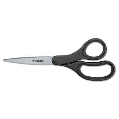 KleenEarth Basic Plastic Handle Scissors, 8" Length, Pointed, Black,Acme United/Clauss,OxKom