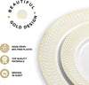 252-Piece White and Gold Plates, Napkins, Party Supplies, Dinnerware for Adults (36 sets), Gold Plastic Plate Set, Small & Large, Durable Disposable Silverware, Paper Napkins, Cups for Elegant Parties
