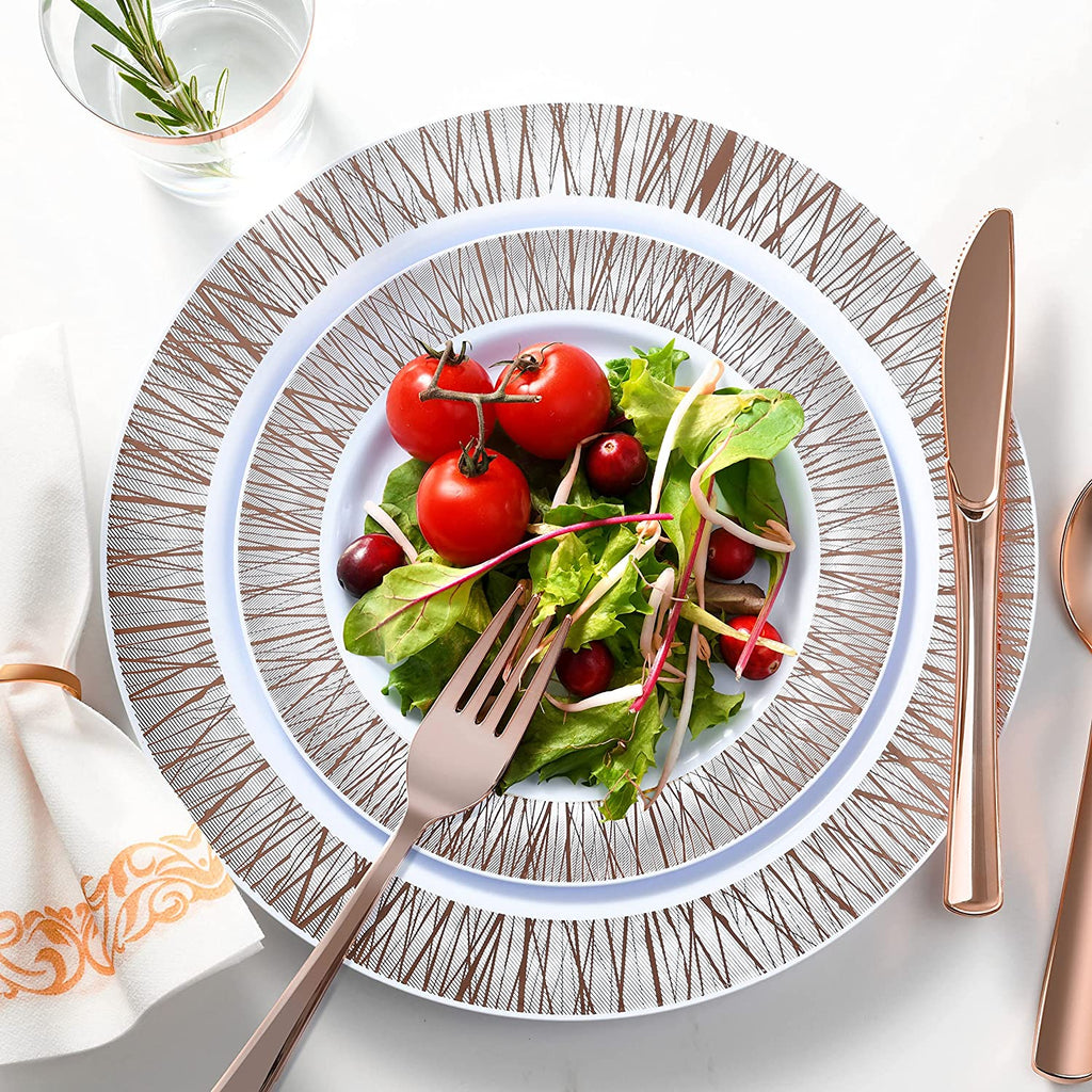 252-Piece Rose Gold Plates, Napkins, Party Supplies, Dinnerware for Adults (36 sets), Gold Plastic Plate Set, Small & Large, Durable Disposable Silverware, Paper Napkins, & Cups for Elegant Parties