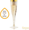 Plastic Champagne Flutes Disposable - Gold Glitter with a Gold Rim