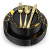 180-Piece Black & Gold Plates Dinnerware Set W/ Plastic Silverware
