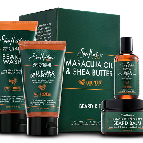 SheaMoisture Complete Beard Styling Set - Maracuja & Shea Oils - Conditioning Oil, Balm, Detangler & Wash Gift Box
