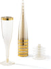 Plastic Champagne Flutes Disposable - Gold Glitter with a Gold Rim