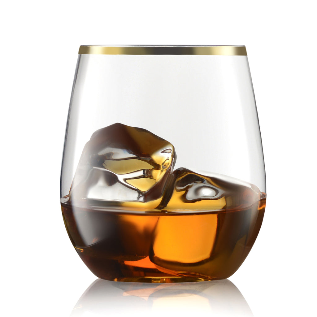 32 Pack Stemless Plastic Wine Glasses Disposable 12 Oz Gold Rim