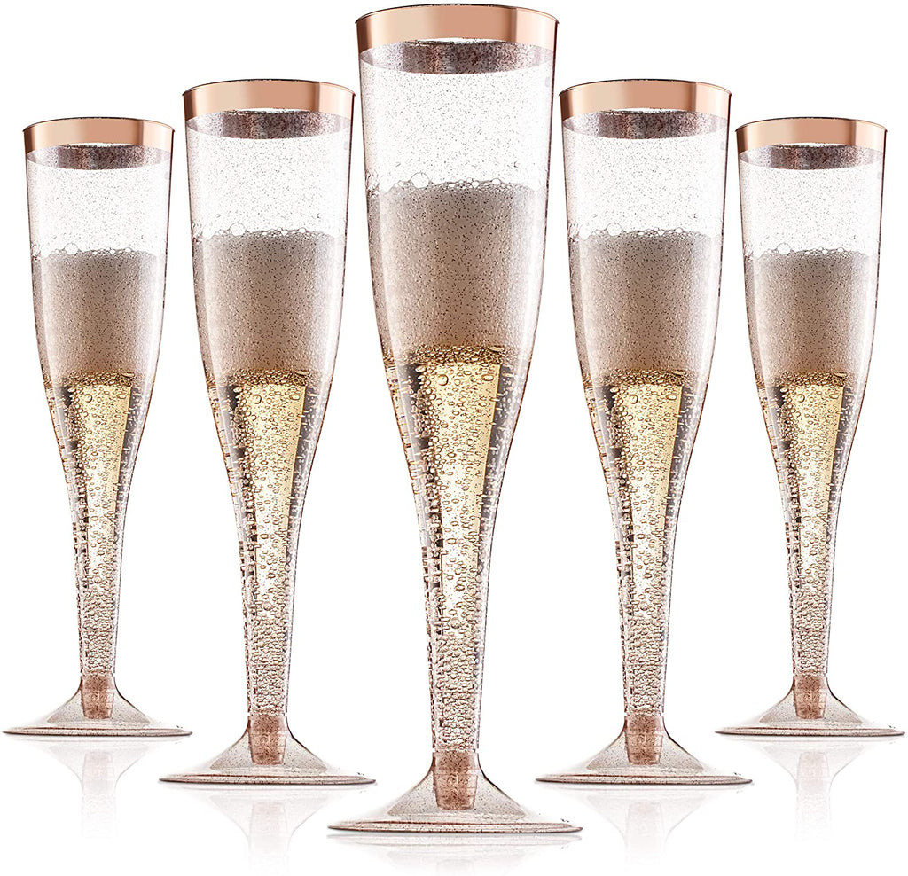 Rose Gold Champagne Flutes Disposable/Rose Gold Rim Box Of 36 6.5 Oz