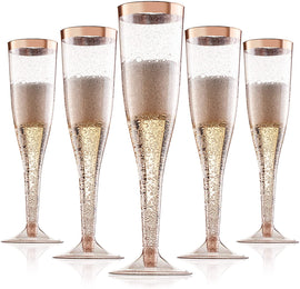 Rose Gold Champagne Flutes Disposable/Rose Gold Rim Box Of 36 6.5 Oz