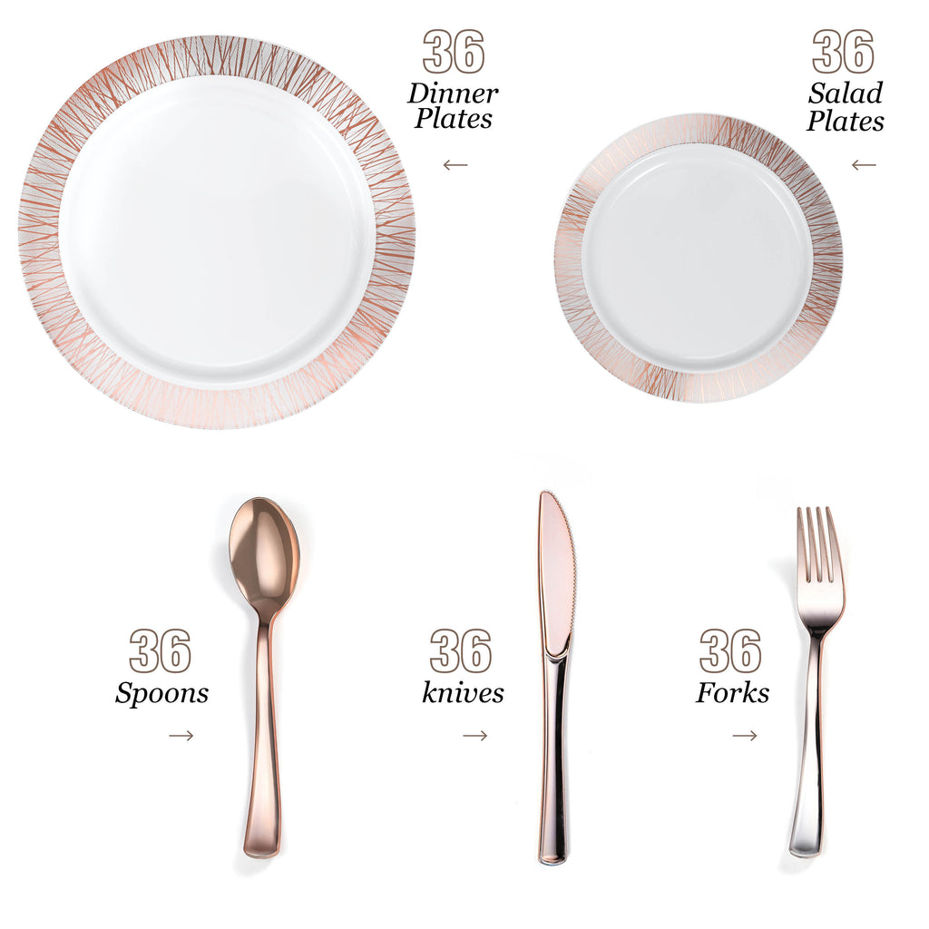 180-Piece Rose Gold Plates & Dinnerware Set With Plastic Silverware
