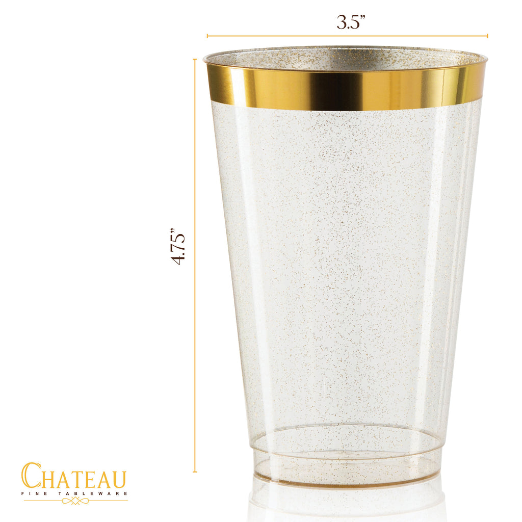 100 Gold Glitter Gold Rimmed Plastic Cups 14 Oz  Wine Glasses