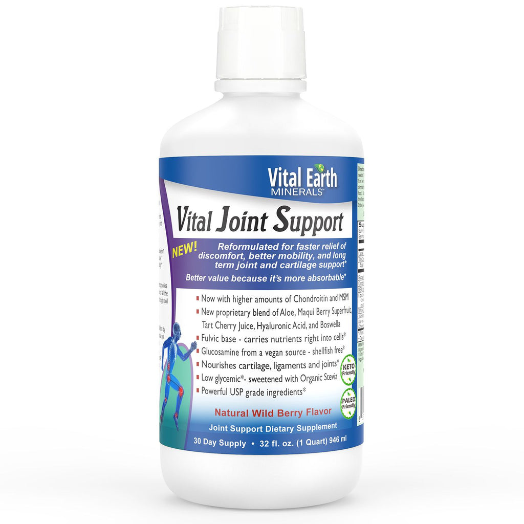 Vital Earth Joint Support Supplement with Fulvic Acid Trace Minerals - Liquid MSM/Liquid Glucosamine Chondroitin for Humans, Aloe Vera/Tart Cherry Juice/Hyaluronic Acid/Boswellia, 32 Fl Oz