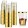 100 Gold Plastic Cups 12 oz Gold Glitter with a Gold Rim 